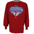 2008 vintage MLB Philadelphia Phillies World Series Champions long sleeve shirt by Majestic. Red in color with big spell-out and logo, fits X-Large in size and is in excellent condition.