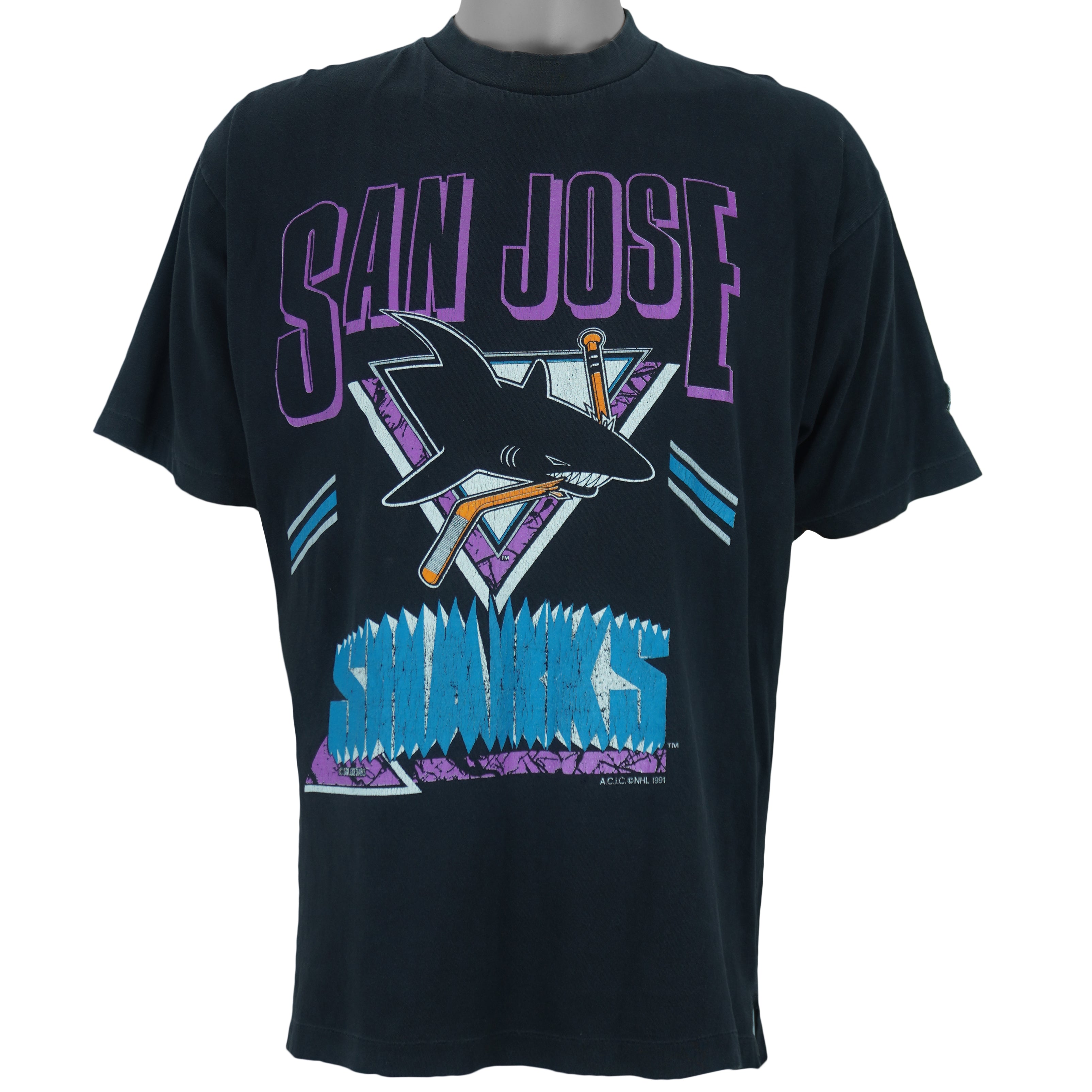NHL (Softwear) - San Jose Sharks T-Shirt 1991 Large vintage retro hockey