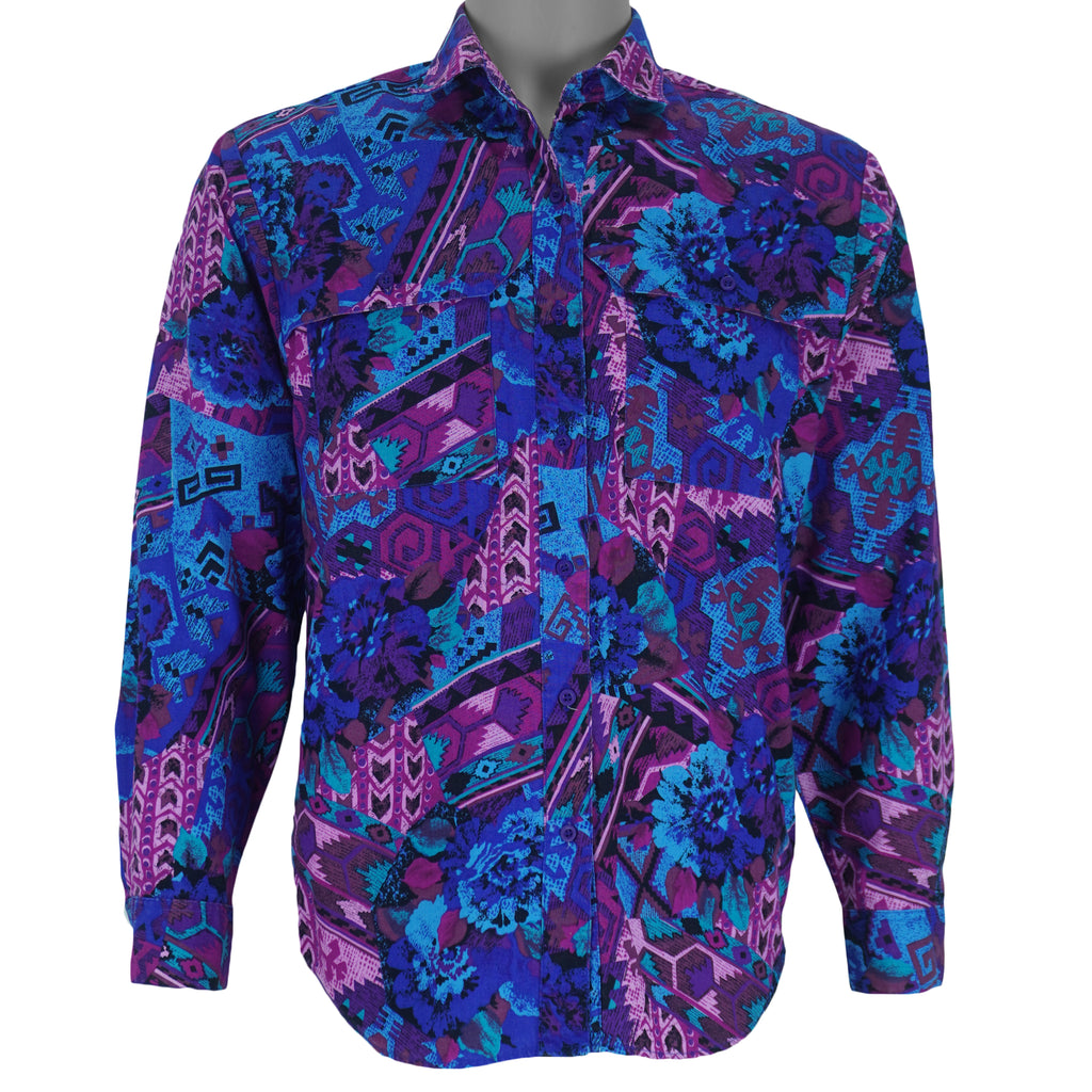 Vintage - Wrangler Vibrant Southwestern Floral Aztec Button-Up Shirt 1990s Medium vintage retro