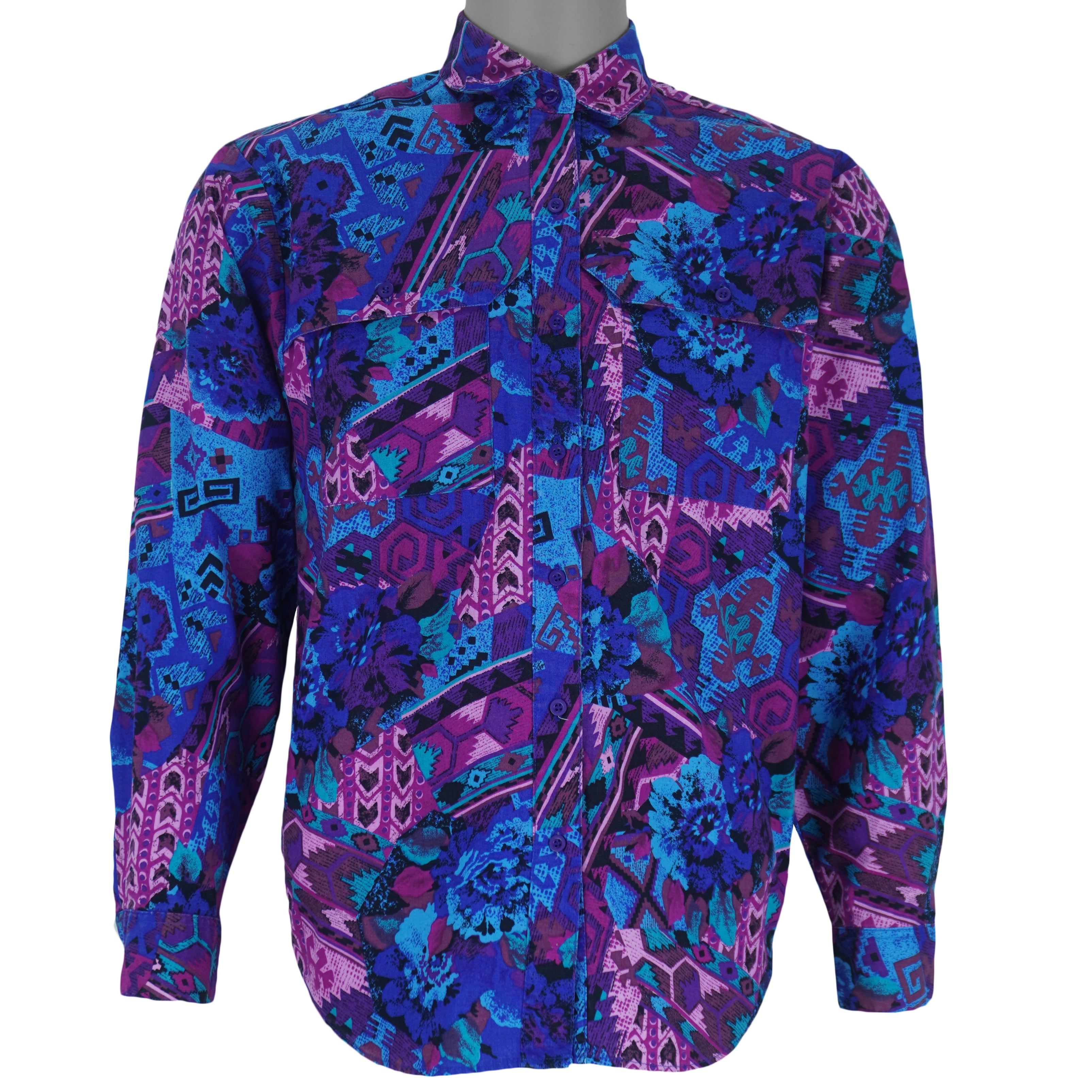 Vintage - Wrangler Vibrant Southwestern Floral Aztec Button-Up Shirt 1990s Medium vintage retro