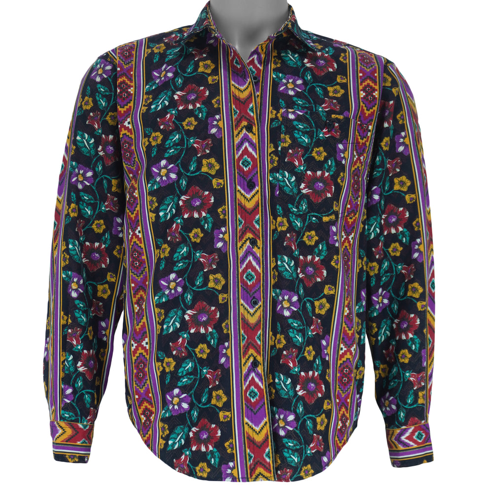 Vintage - Multicolor Floral and Geometric Pattern Button-Up Shirt 1990s Medium vintage retro