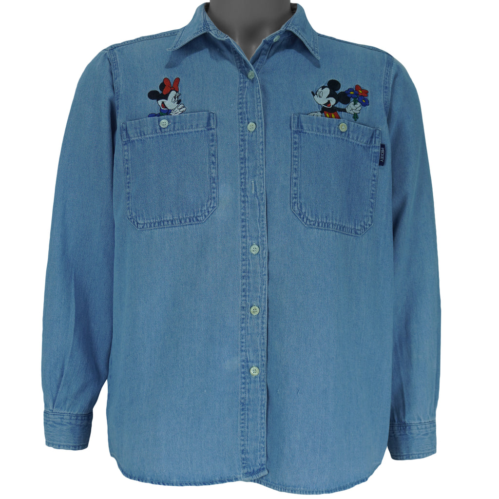 Disney (Jerry Leigh) - Mickey & Minnie Embroidered Denim Shirt 1990s Medium