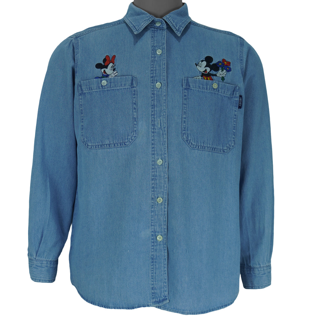 Disney (Jerry Leigh) - Mickey & Minnie Embroidered Denim Shirt 1990s Medium