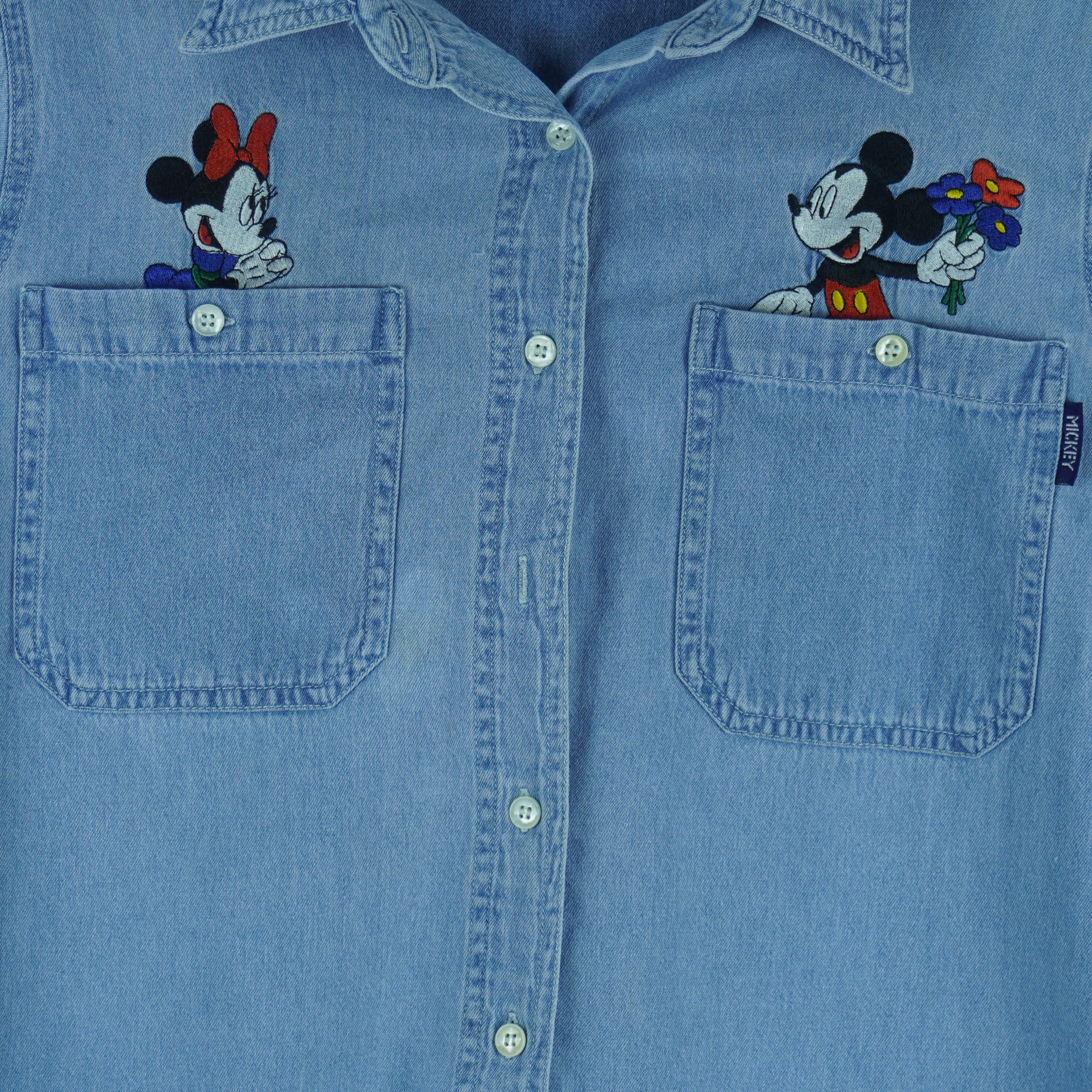 Disney (Jerry Leigh) - Mickey & Minnie Embroidered Denim Shirt 1990s Medium