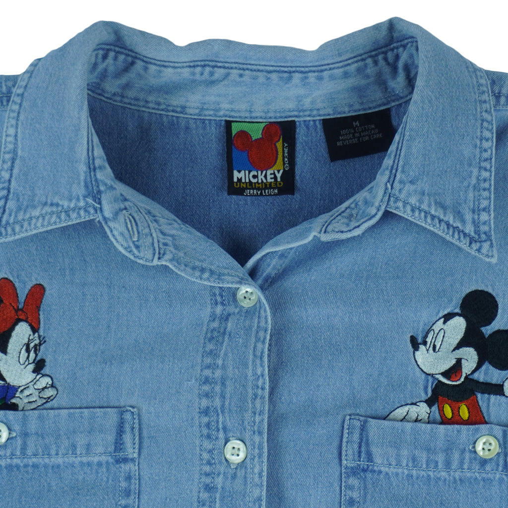 Disney (Jerry Leigh) - Mickey & Minnie Embroidered Denim Shirt 1990s Medium