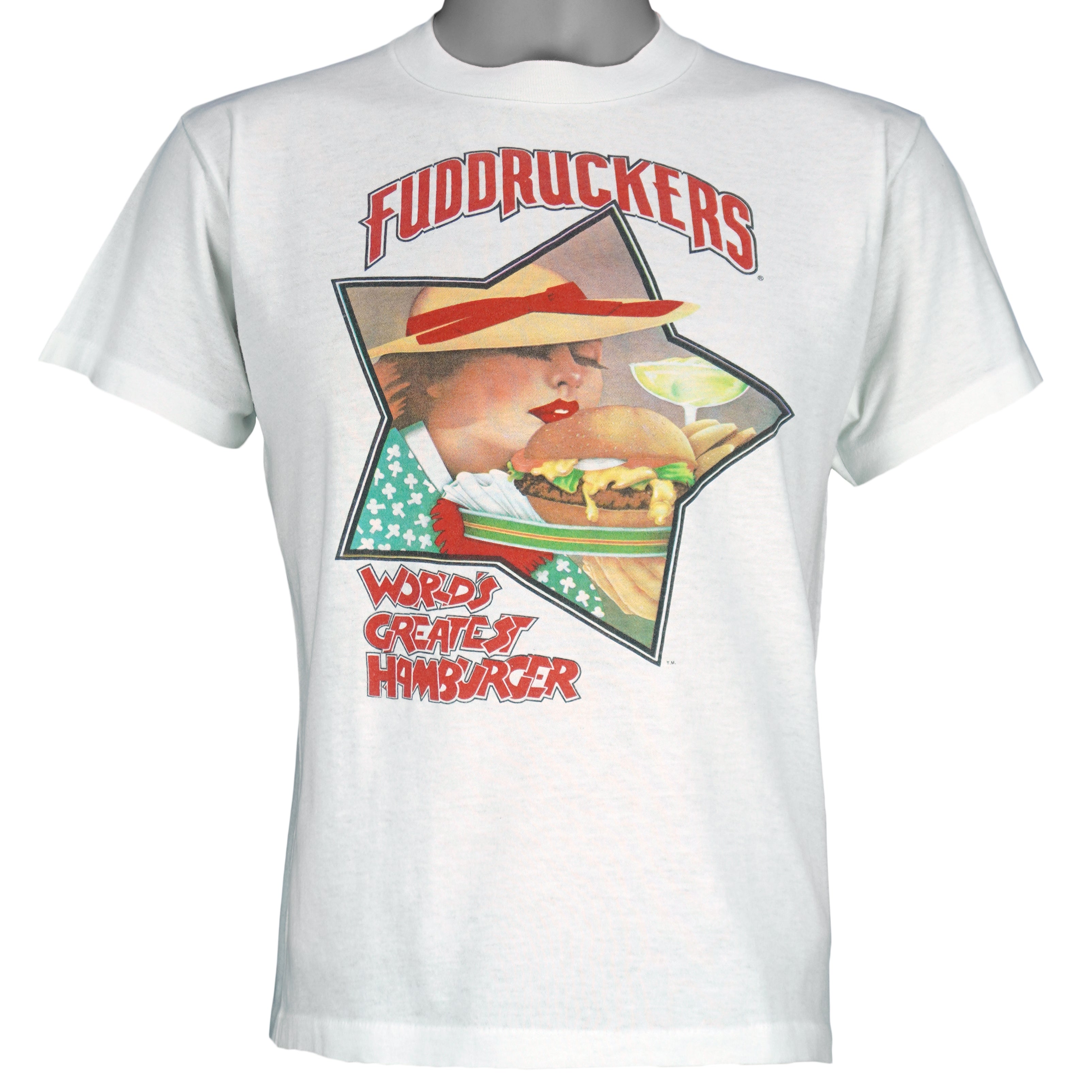 Vintage - Fuddruckers "World's Greatest Hamburger" Graphic T-Shirt 1990s Medium Vintage Retro