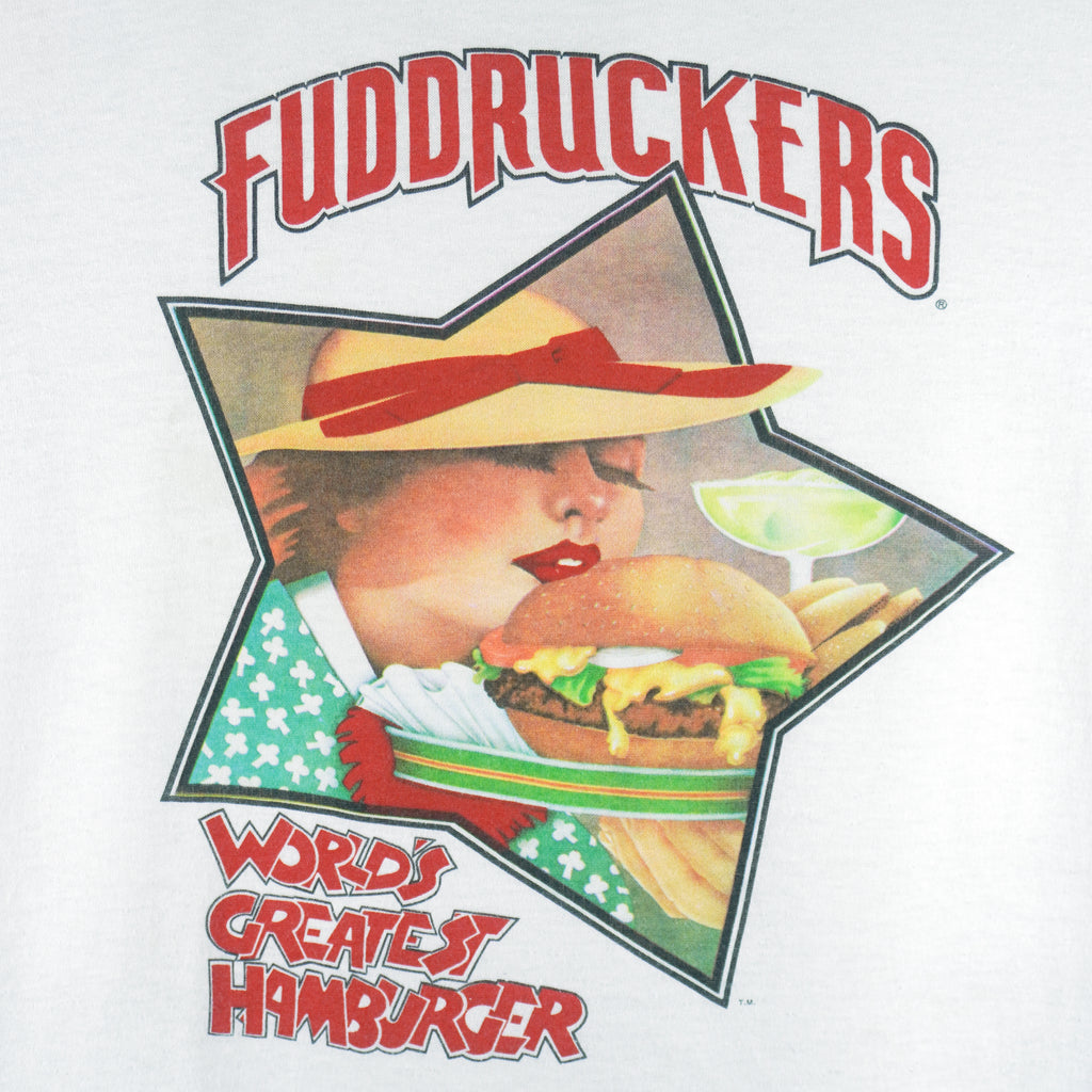Vintage - Fuddruckers "World's Greatest Hamburger" Graphic T-Shirt 1990s Medium Vintage Retro