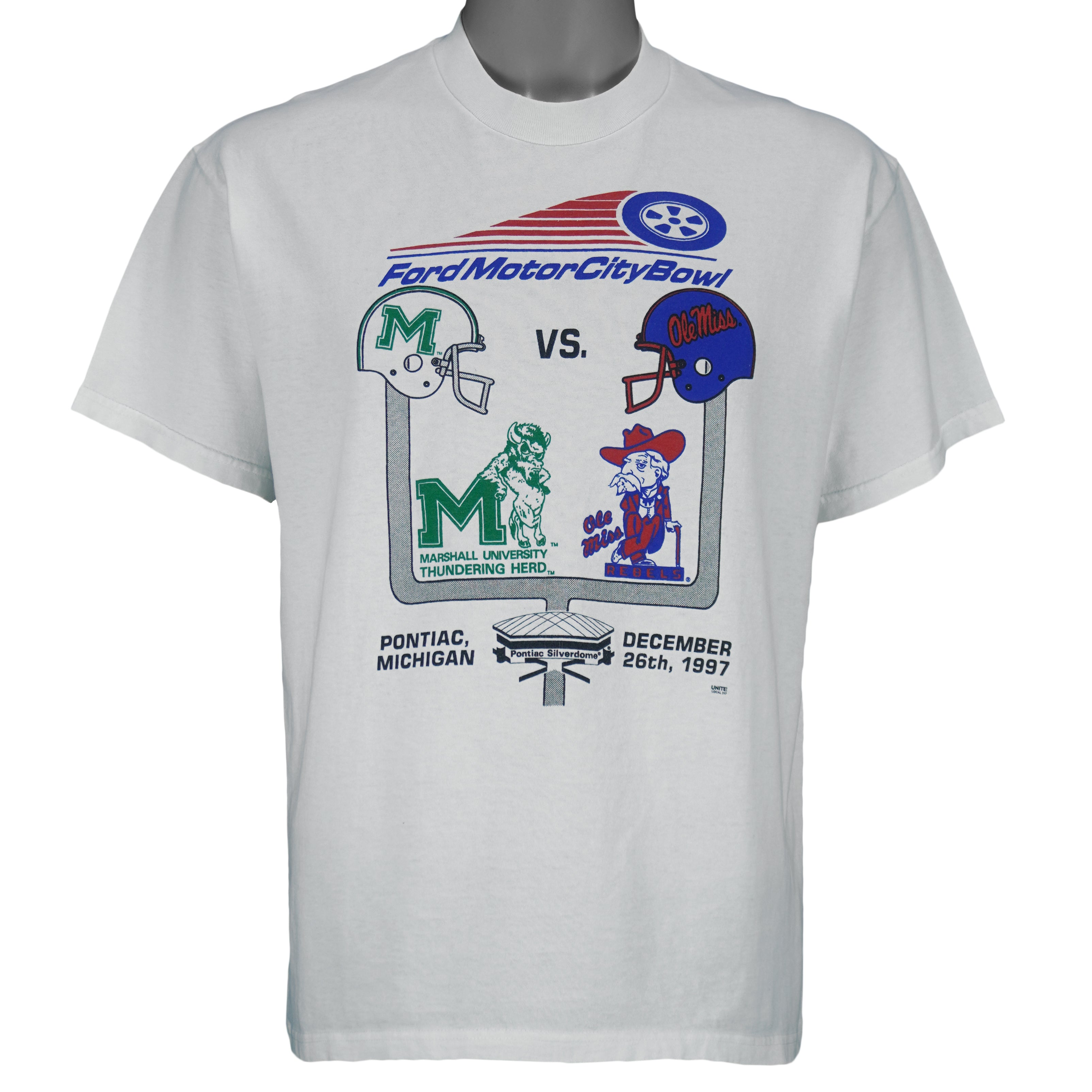 NCAA (Lee) - Marshall Thundering Herd vs. Ole Miss Rebels T-Shirt 1997 Large Vintage Retro