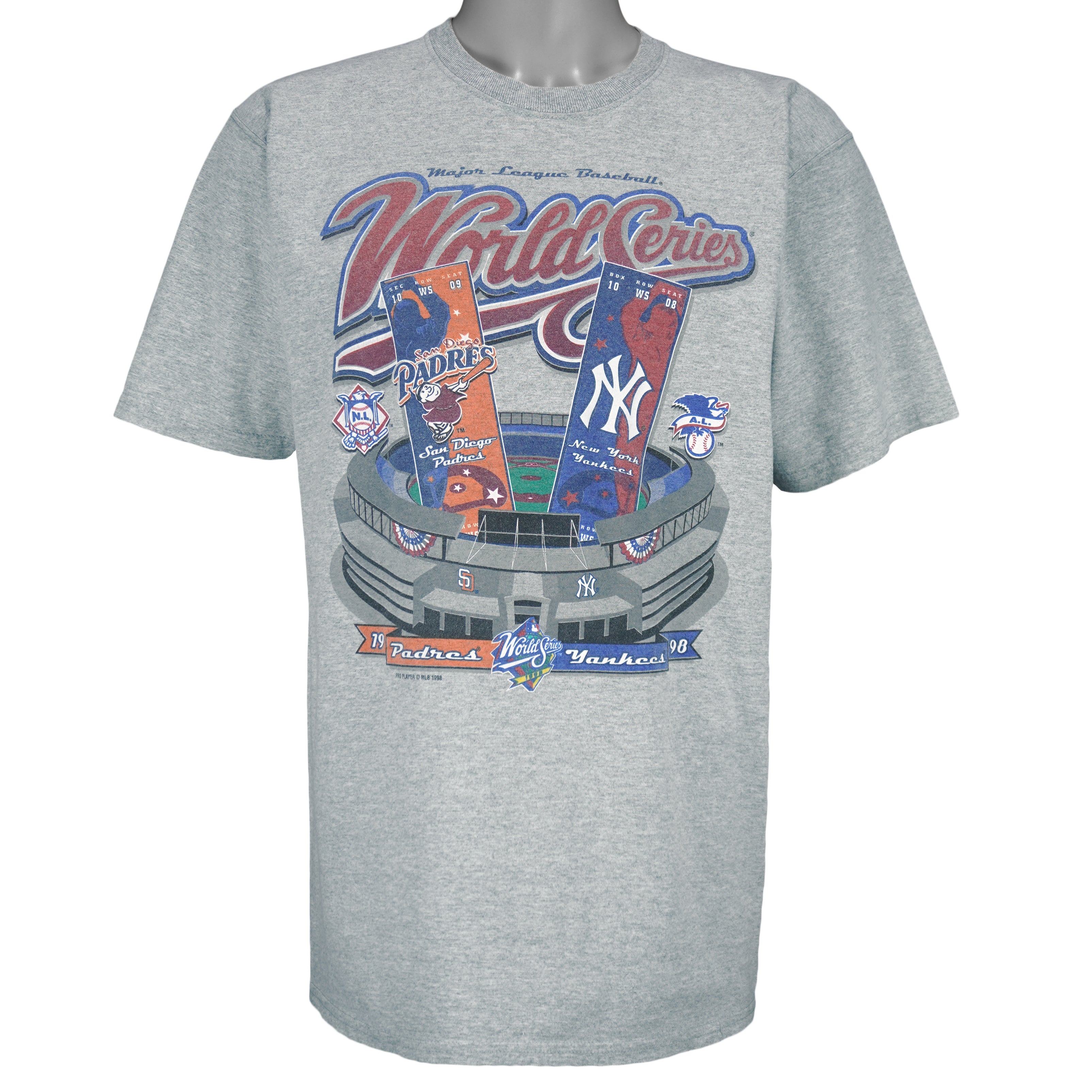 MLB - World Series New York Yankees vs San Diego Padres T-Shirt 1998 Large Vintage Retro Baseball