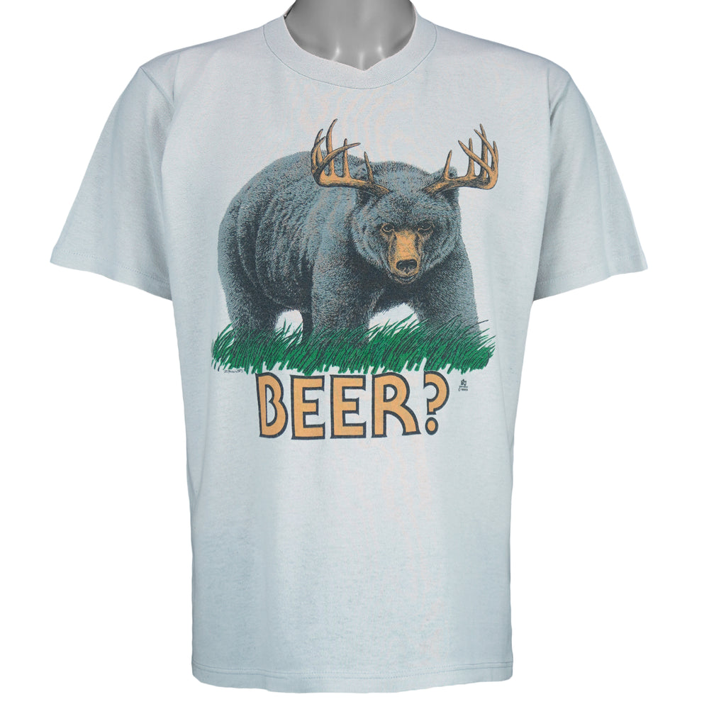 Vintage (Jerzees) - "Beer?" Bear-Deer Single stitch T-Shirt 1990s Large Vintage Retro