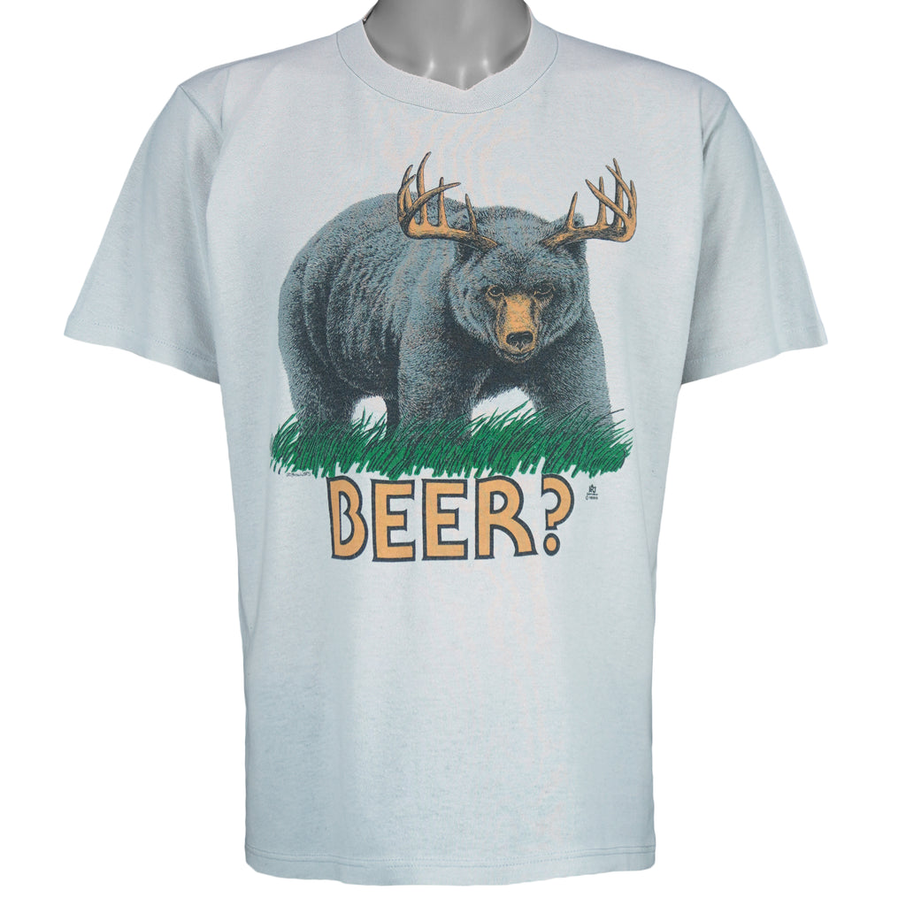 Vintage (Jerzees) - "Beer?" Bear-Deer Single stitch T-Shirt 1990s Large Vintage Retro