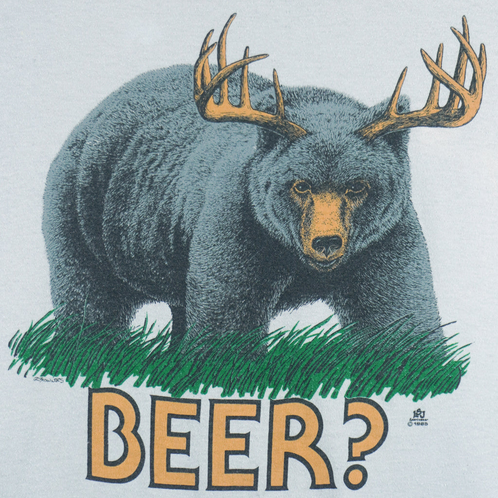 Vintage (Jerzees) - "Beer?" Bear-Deer Single stitch T-Shirt 1990s Large Vintage Retro