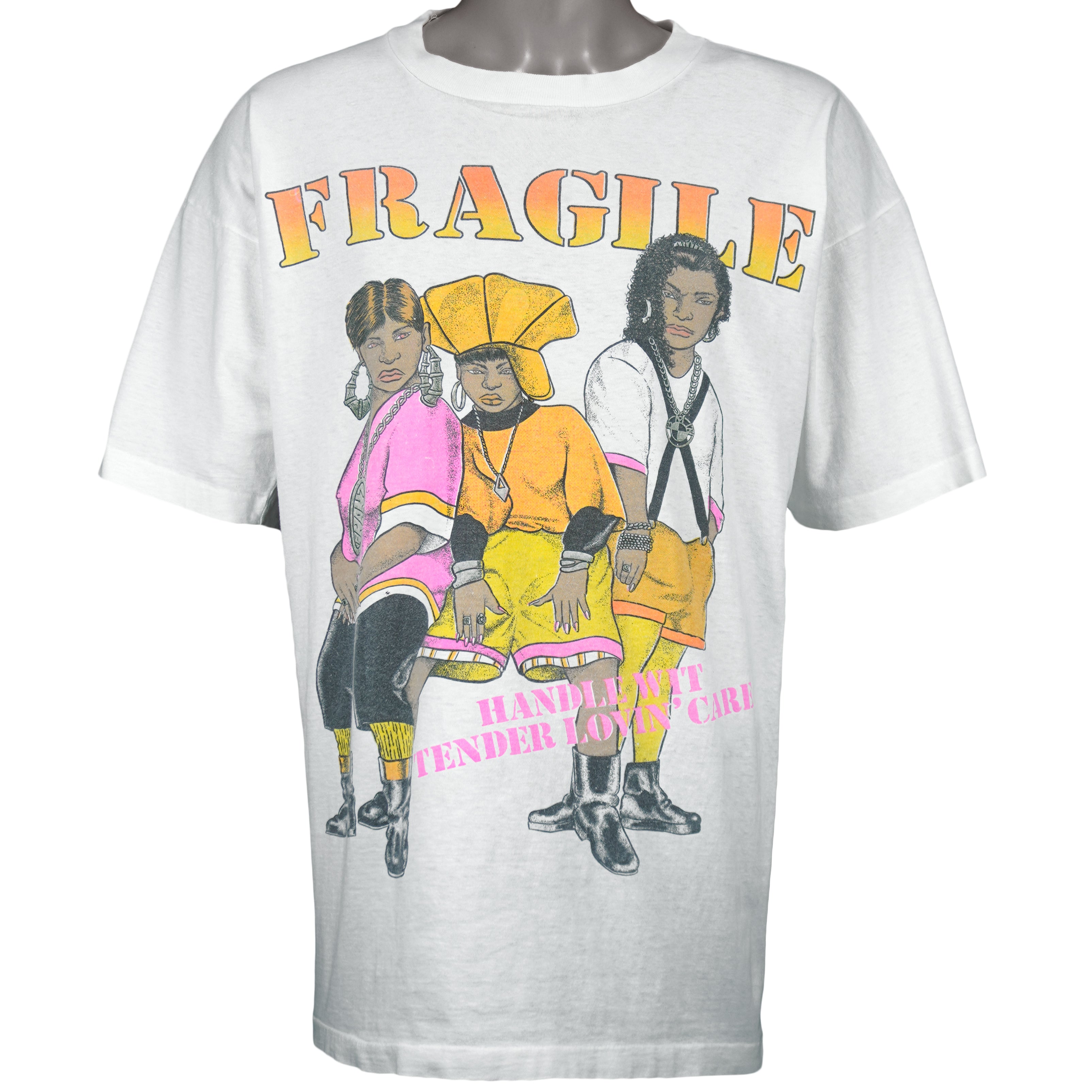 Vintage - Fragile Handle with Tender Lovin' Care Single Stitch T-Shirt 1990s Large Vintage Retro