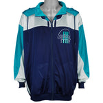 Adidas - Blue and white Big Logo Hooded Track Jacket 1990s Large Vintage Retro