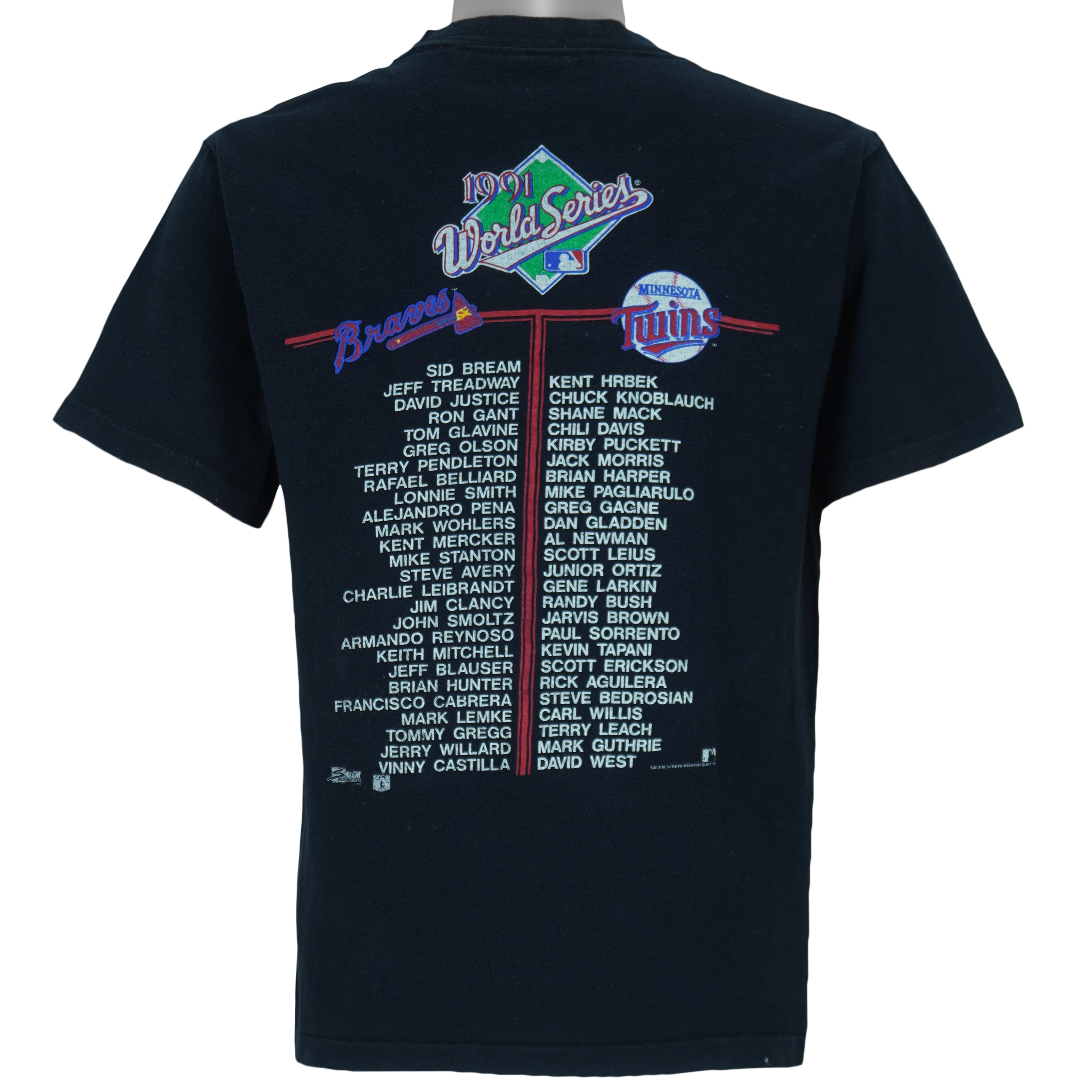 MLB (Salem) - Atlanta Braves and Minnesota Twins World Series T-Shirt 1991 Medium Vintage Retro Baseball