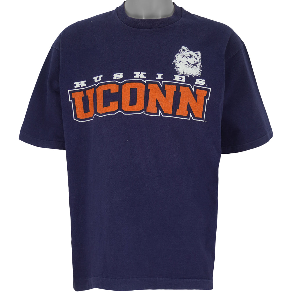 NCAA (Salem) Blue UConn Huskies Spell-Out T-Shirt 1990s X-Large Vintage Retro