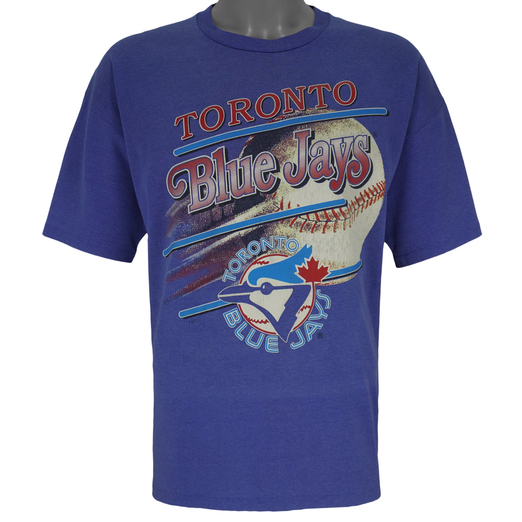 MLB - Toronto Blue Jays Big Logo and Spell-Out T-Shirt 1990s Large Vintage Retro Baseball