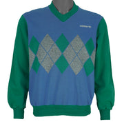 Adidas - Green and blue Colorblock Crew Neck Sweatshirt 1990s Small Vintage Retro