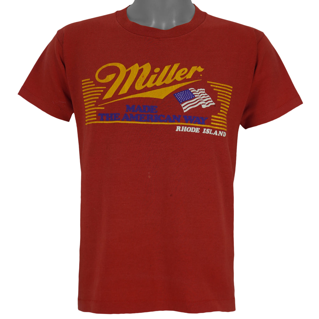 NASCAR (Screen Stars) - Miller Racing Made The American Way Spell-Out T-Shirt 1980s Large Vintage Retro