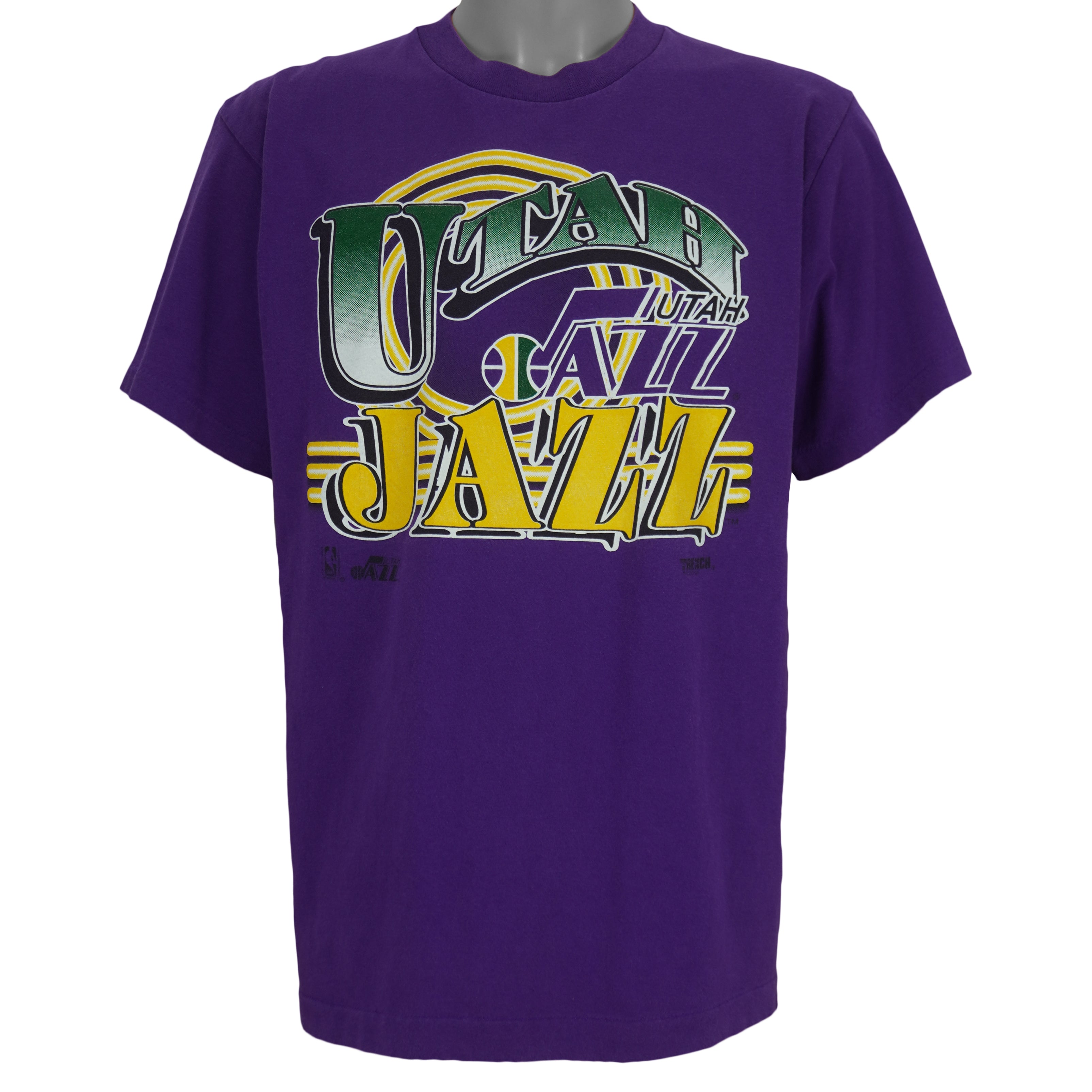 NBA (Trench Ultra) - Purple Utah Jazz Spell-Out T-Shirt 1990s Large Vintage Retro Basketball