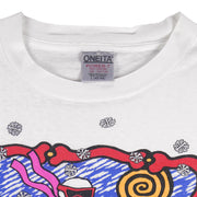Vintage (Oneita) - Skeleton Skiing Tesoros Art T-Shirt 1991 Large Vintage Retro