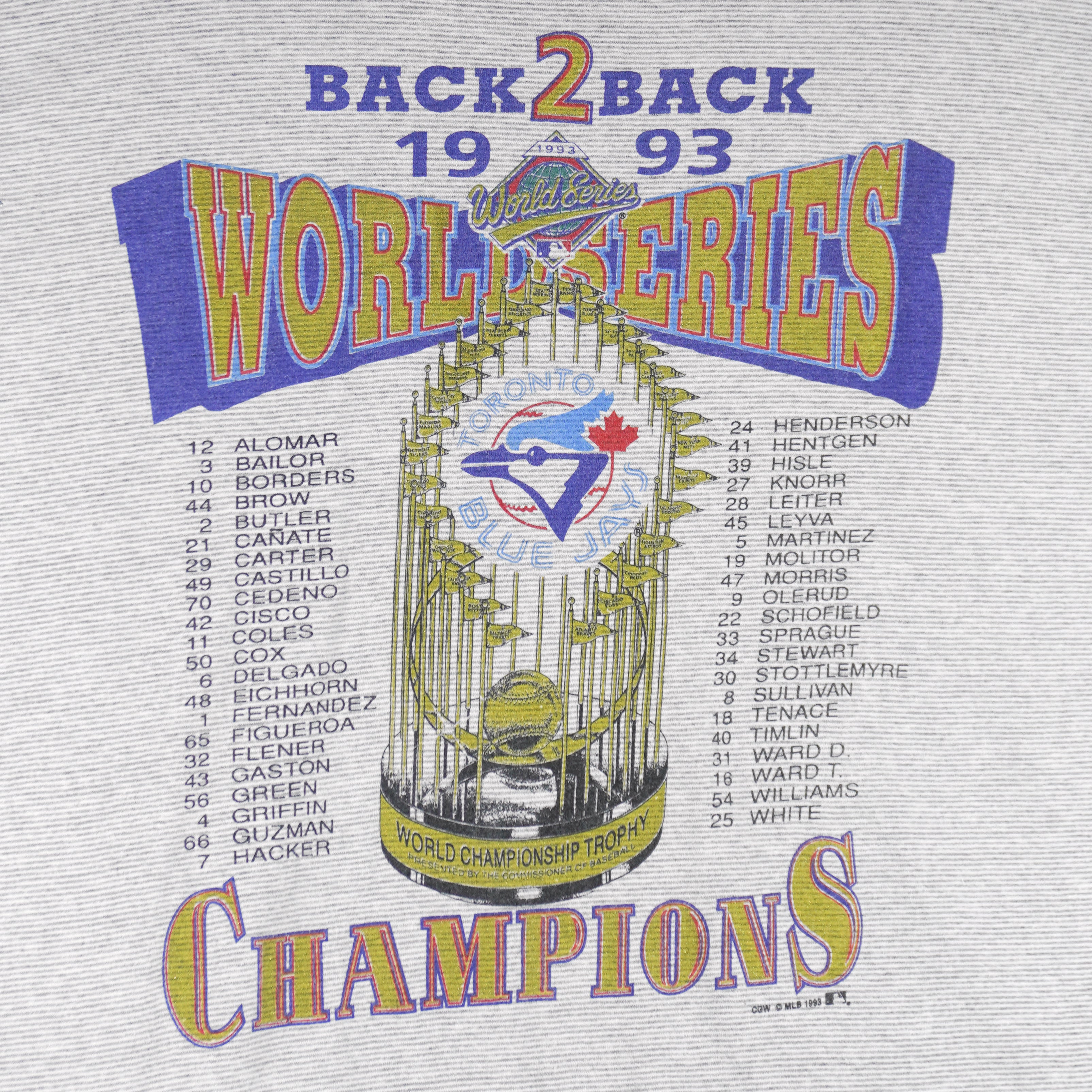 MLB (Waves) - Toronto Blue Jays Champions Trophy T-Shirt 1993 Large Vintage Retro Baseball