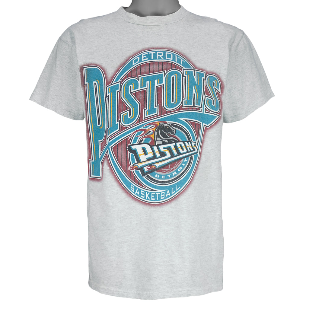 NBA (Logo 7) - Detroit Pistons Spell-Out T-Shirt 1990s Medium Vintage Retro Basketball