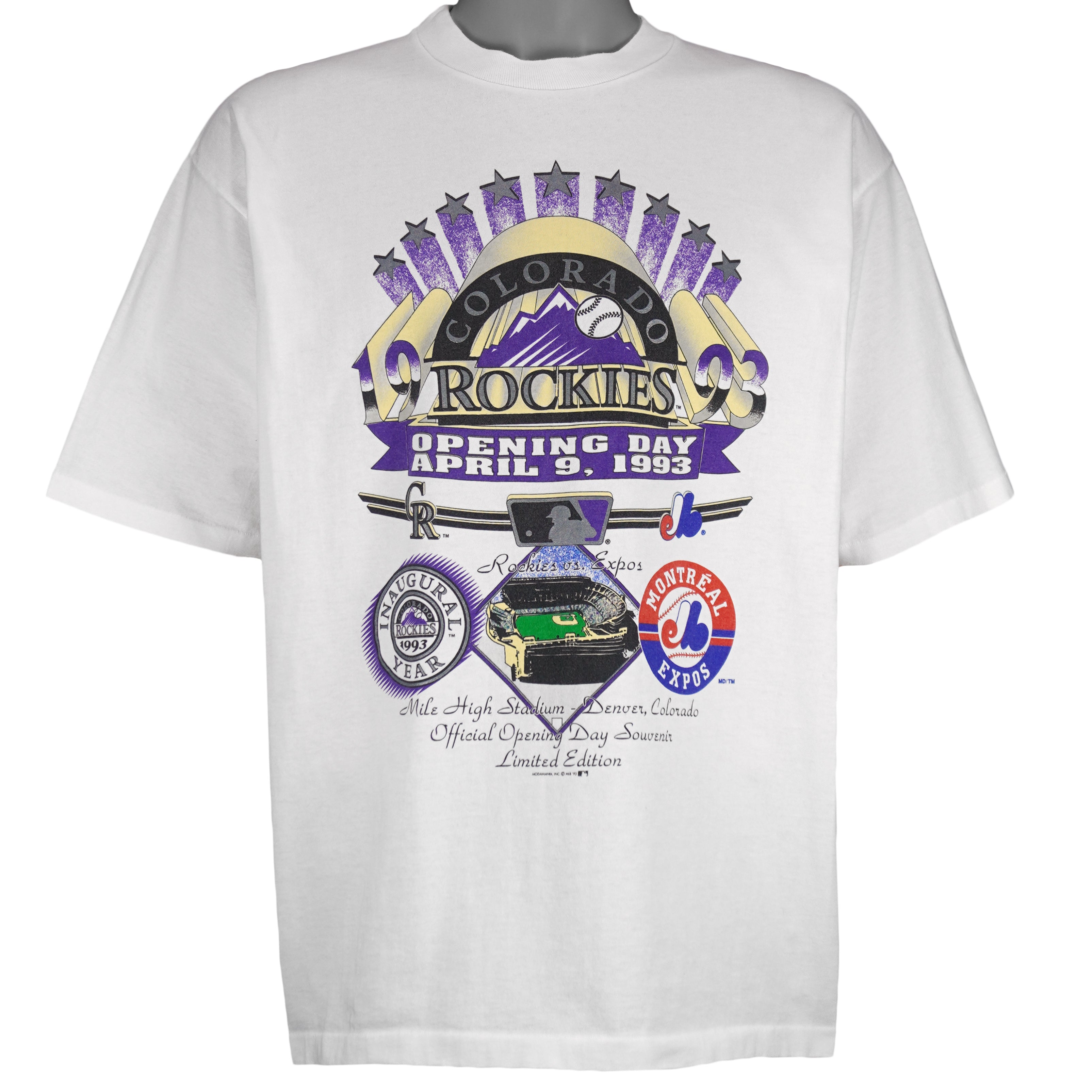Vintage MLB (Insta) - Colorado Rockies VS Montreal Expos Opening Day T-Shirt 1993 Large in white