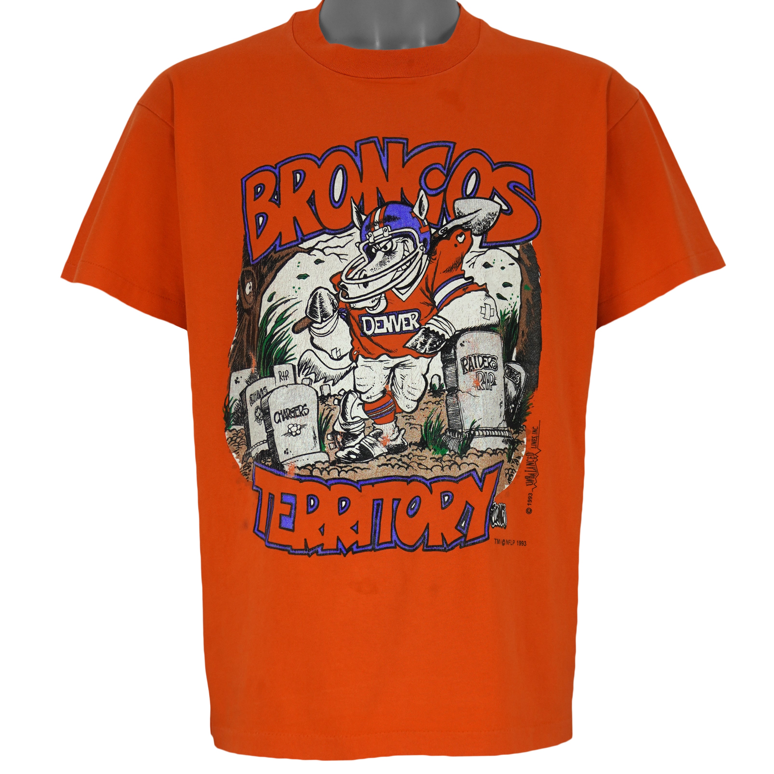 NFL (Anvil) - Denver Broncos Territory Spell-Out T-Shirt 1993 Large Vintage Retro Football