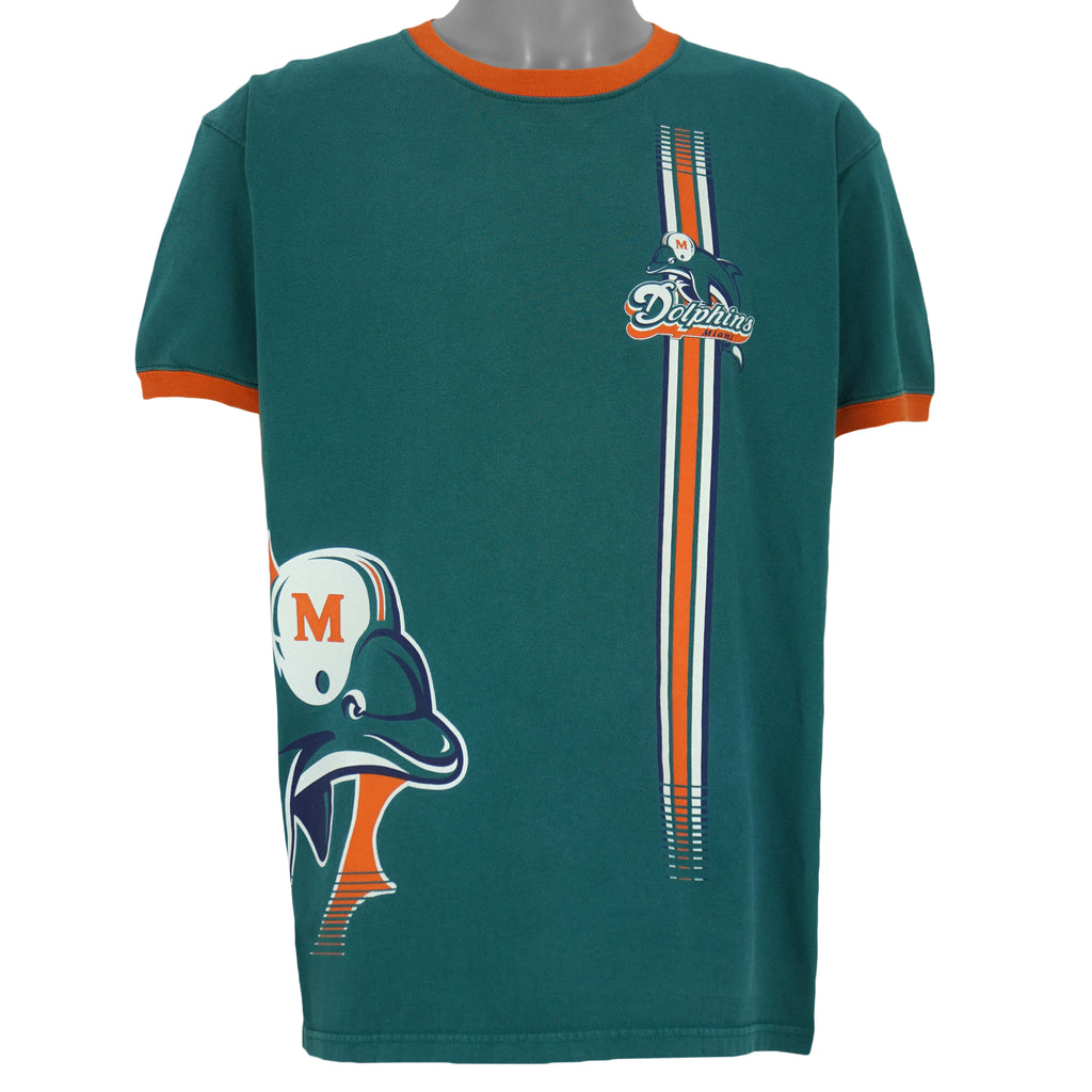 NFL (Tee Jays) - Green Miami Dolphins T-Shirt 1990s Large Vintage Retro football
