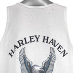2000s vintage Harley Davidson Motorcycles Virginia Beach sleeveless shirt. White in color with printed Harley logo on front and back, fits size Large, and is in good condition.