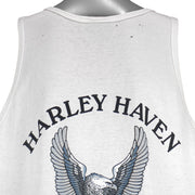 2000s vintage Harley Davidson Motorcycles Virginia Beach sleeveless shirt. White in color with printed Harley logo on front and back, fits size Large, and is in good condition.