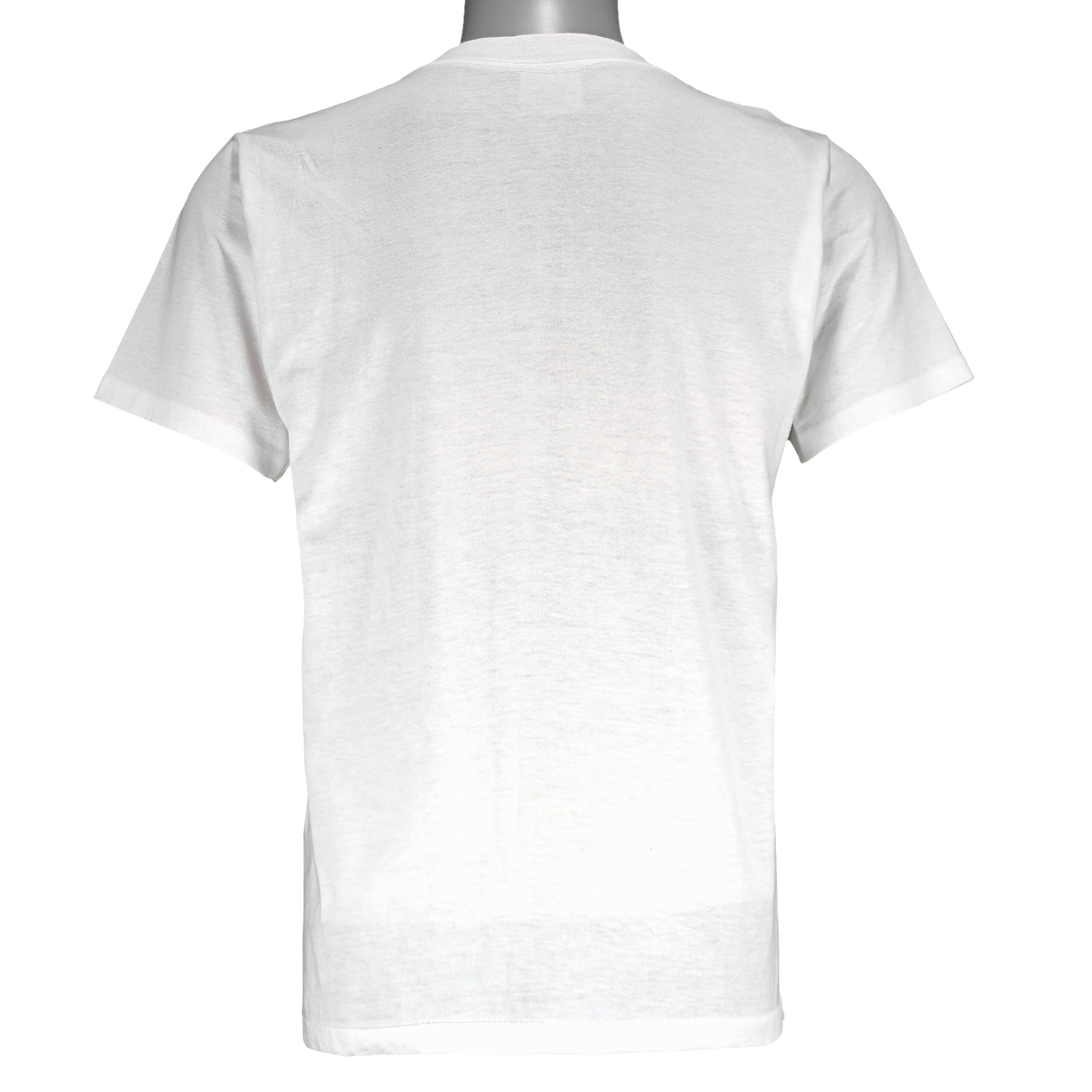 1987 vintage Great Olympic Mountain Run T-Shirt by My Shirt is Made in the USA. White in color with printed graphic on front, tagged size Large, and is in excellent condition.