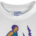 1987 vintage Great Olympic Mountain Run T-Shirt by My Shirt is Made in the USA. White in color with printed graphic on front, tagged size Large, and is in excellent condition.