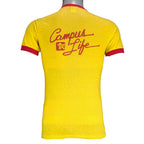 1980s vintage Pepsi Challenge: 10,000 Meter Series ringer T-Shirt. Yellow in color with red trim, Campus Life spell-out on back, tagged size Medium and is in excellent condition.