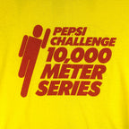 1980s vintage Pepsi Challenge: 10,000 Meter Series ringer T-Shirt. Yellow in color with red trim, Campus Life spell-out on back, tagged size Medium and is in excellent condition.