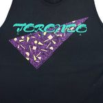 1980s vintage Toronto Canada tank top by Natural Sportswear Canada. Black in color with spell-out and geometric design on front, fits size Large and is in very good condition.
