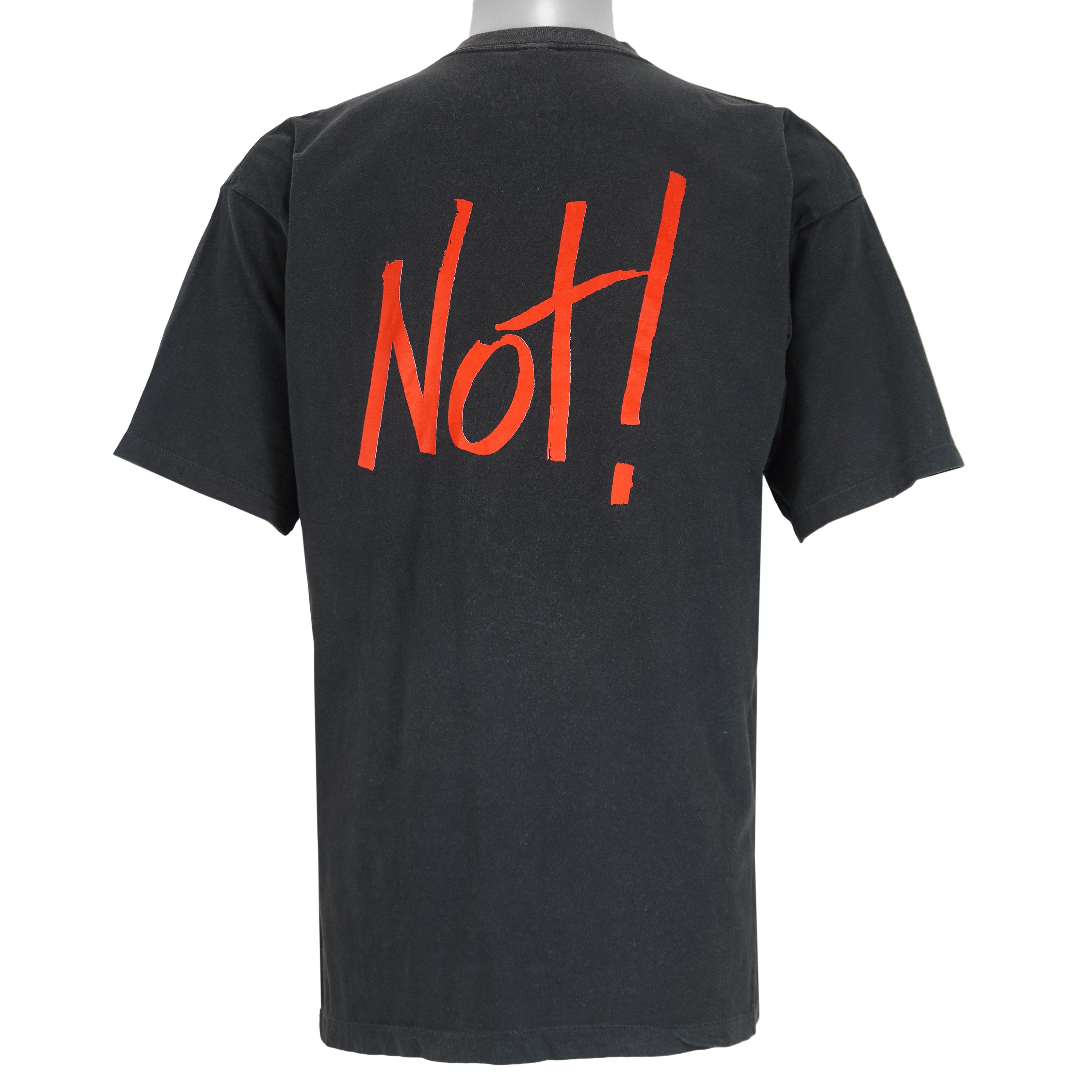 1990s vintage Adidas cheeky-motivational T-Shirt. Black in color with multiple text elements and small logo on front and large NOT spell-out on back, fits size Large and is in excellent condition.