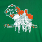 1988 vintage St. Patricks' Day 8K Run, March 13 in Saint Paul Minnesota, T-Shirt by Tee Jays. Green in color with runners and Irish clover on front and sponsors logos on back, tagged size Large and is in excellent condition.