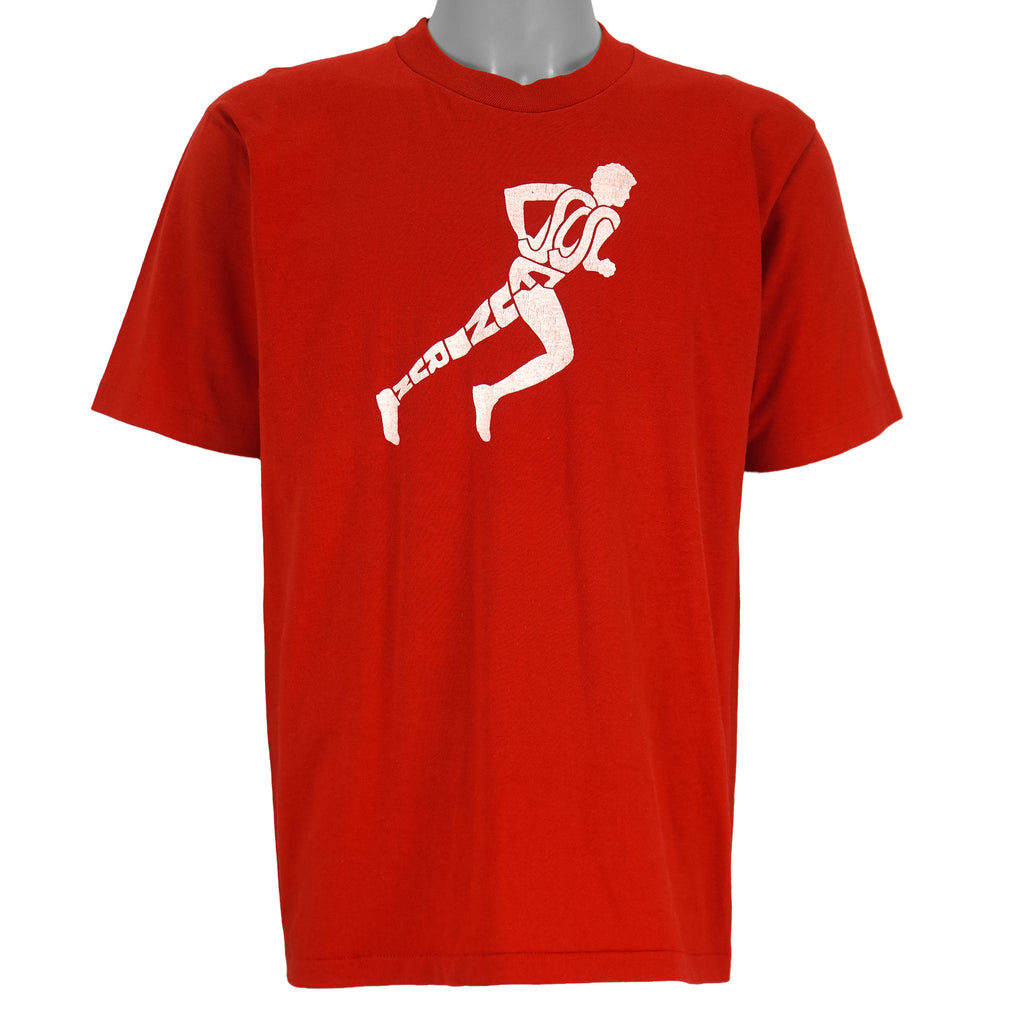 1990s vintage Maxwell Air Force Base, Alabama, SOS Fun Run T-Shirt by Sportswear. Red in color with printed graphic on front and back, tagged size X-Large, and is in excellent condition.