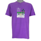 1988 vintage Flint Michigan 8 KM Crim Road Race T-Shirt by Hanes. Purple in color with printed&nbsp; graphics on front and back, tagged size Large and is in excellent condition.