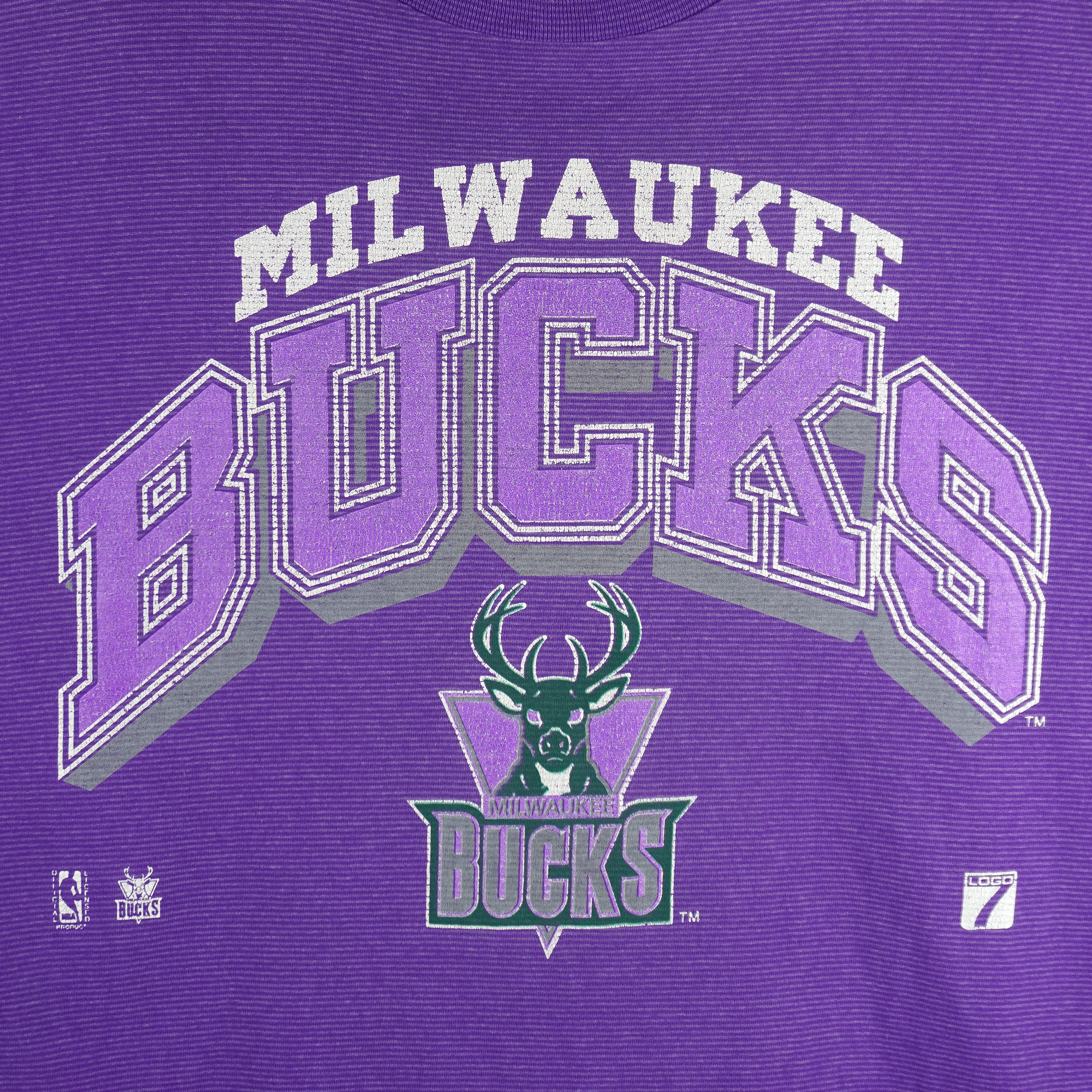 NBA (Logo 7) - Milwaukee Bucks Single Stitch T-Shirt 1990s X-Large Vintage Retro Basketball