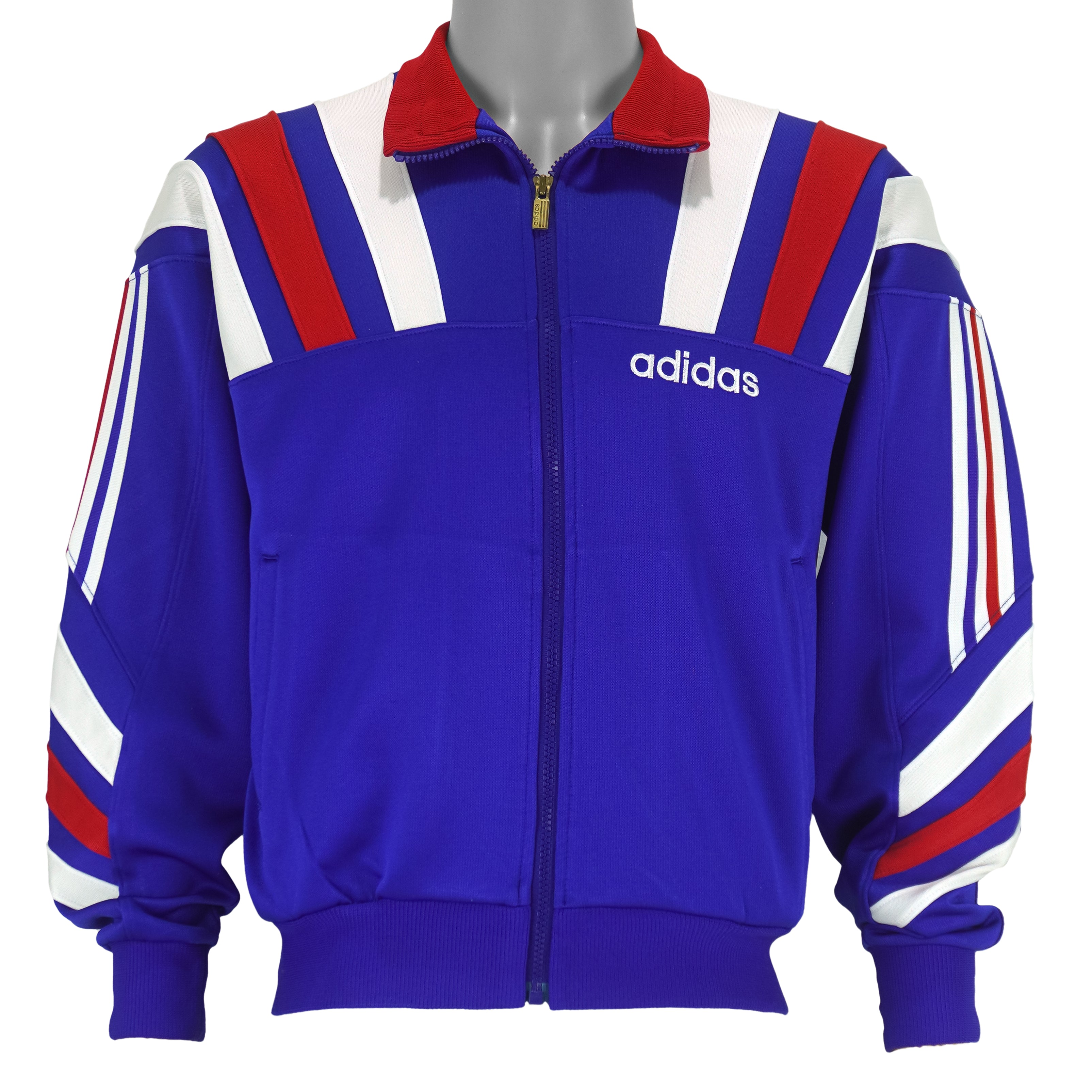 Adidas - Blue, Red, and White Colorblock Sports Track Jacket 1990s Medium Vintage Retro