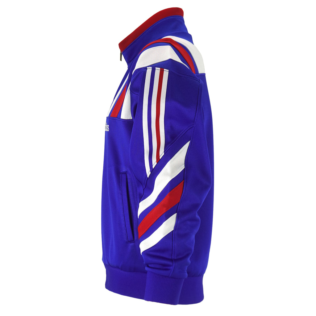 Adidas - Blue, Red, and White Colorblock Sports Track Jacket 1990s Medium Vintage Retro