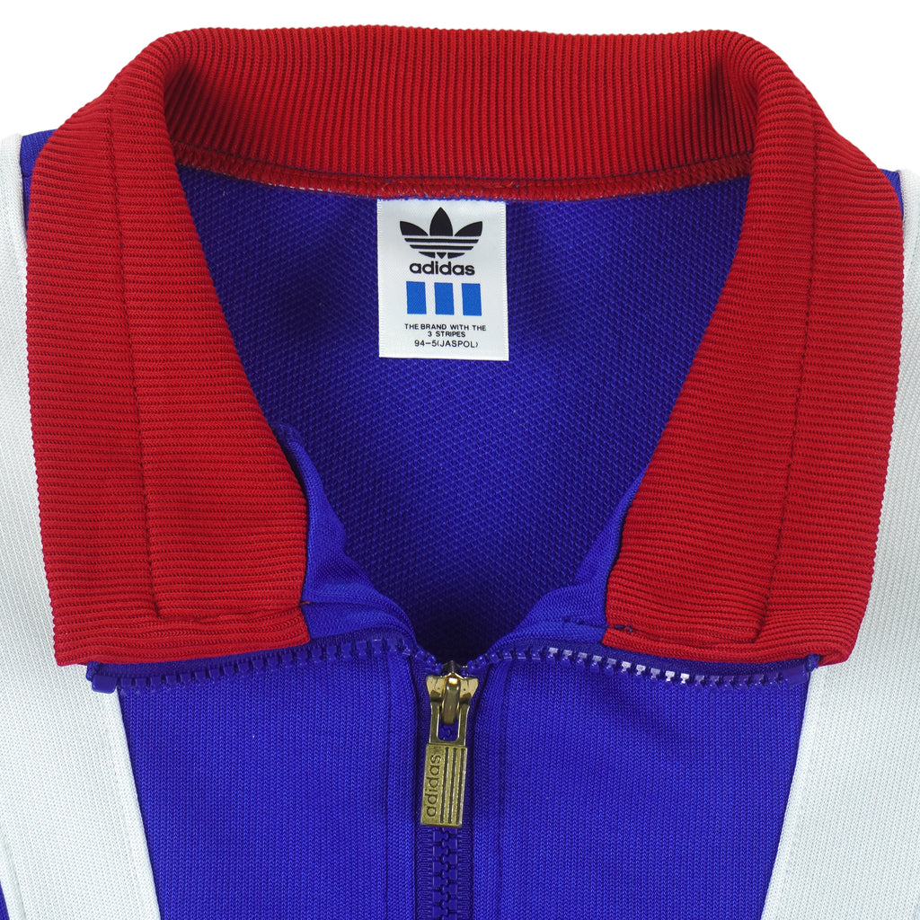 Adidas - Blue, Red, and White Colorblock Sports Track Jacket 1990s Medium Vintage Retro