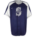 Nike - MLB Blue Seattle Mariners Button-Up Jersey T-Shirt 1990s Large Vintage Retro Baseball