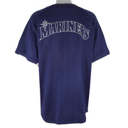 Nike - MLB Blue Seattle Mariners Button-Up Jersey T-Shirt 1990s Large Vintage Retro Baseball