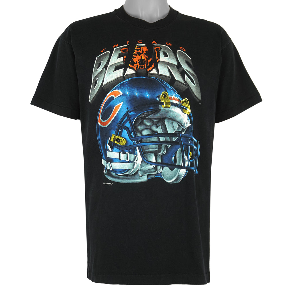 NFL - Black Chicago Bears Helmet Single Stitch T-Shirt 1994 X-Large Vintage Retro Football