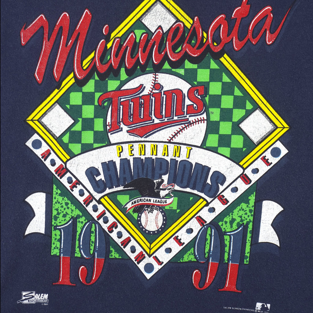 MLB (Salem) - Minnesota Twins Champions T-Shirt 1991 Large Vintage Retro Baseball