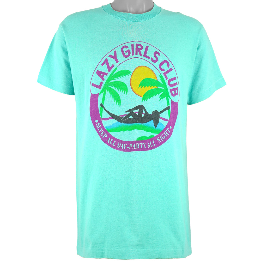 Vintage - Lazy Girls Club Single Stitch T-Shirt 1990s Large Vintage Retro